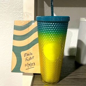 Starbucks, lemon yellow blue soft studded venti tumbler